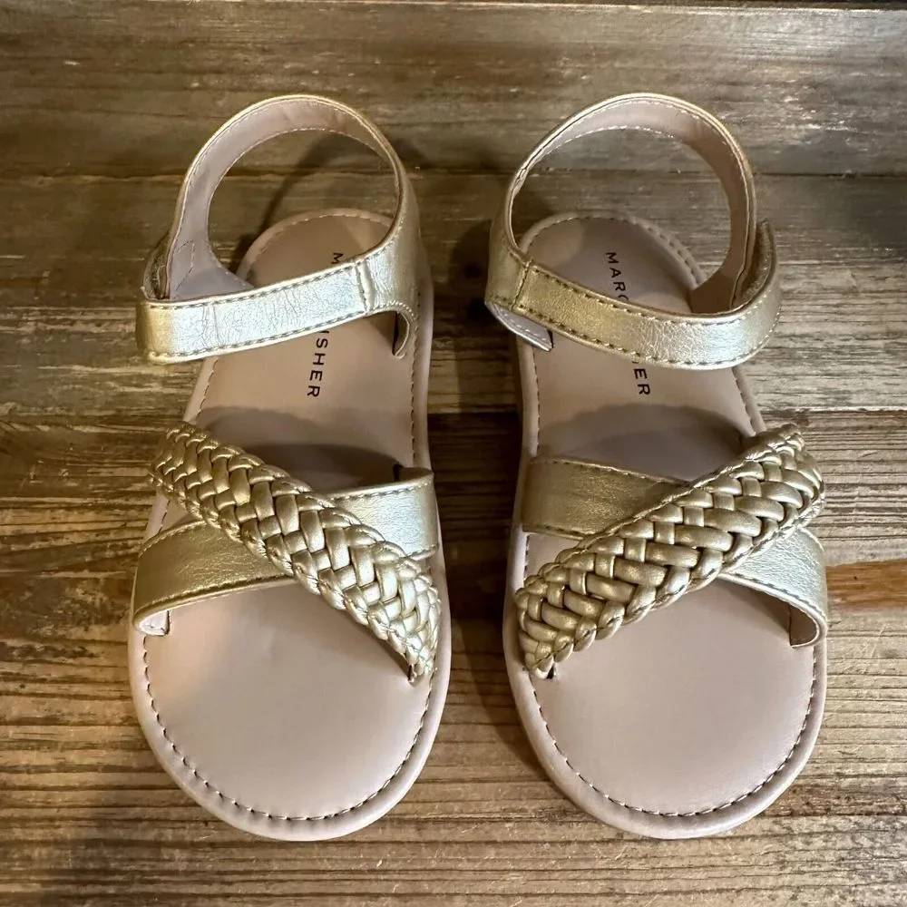New NIB Little Kids Marc Fisher Apple Braid Strap Gold Leather Sandals Size 10 C